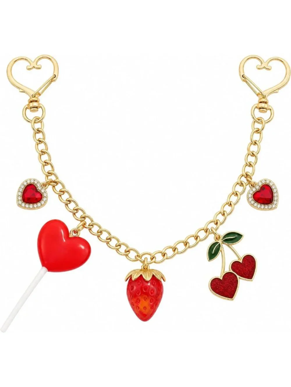 Charming Handbag Accessory: Strawberry Lollipop Heart Keychain with Metal Chain
